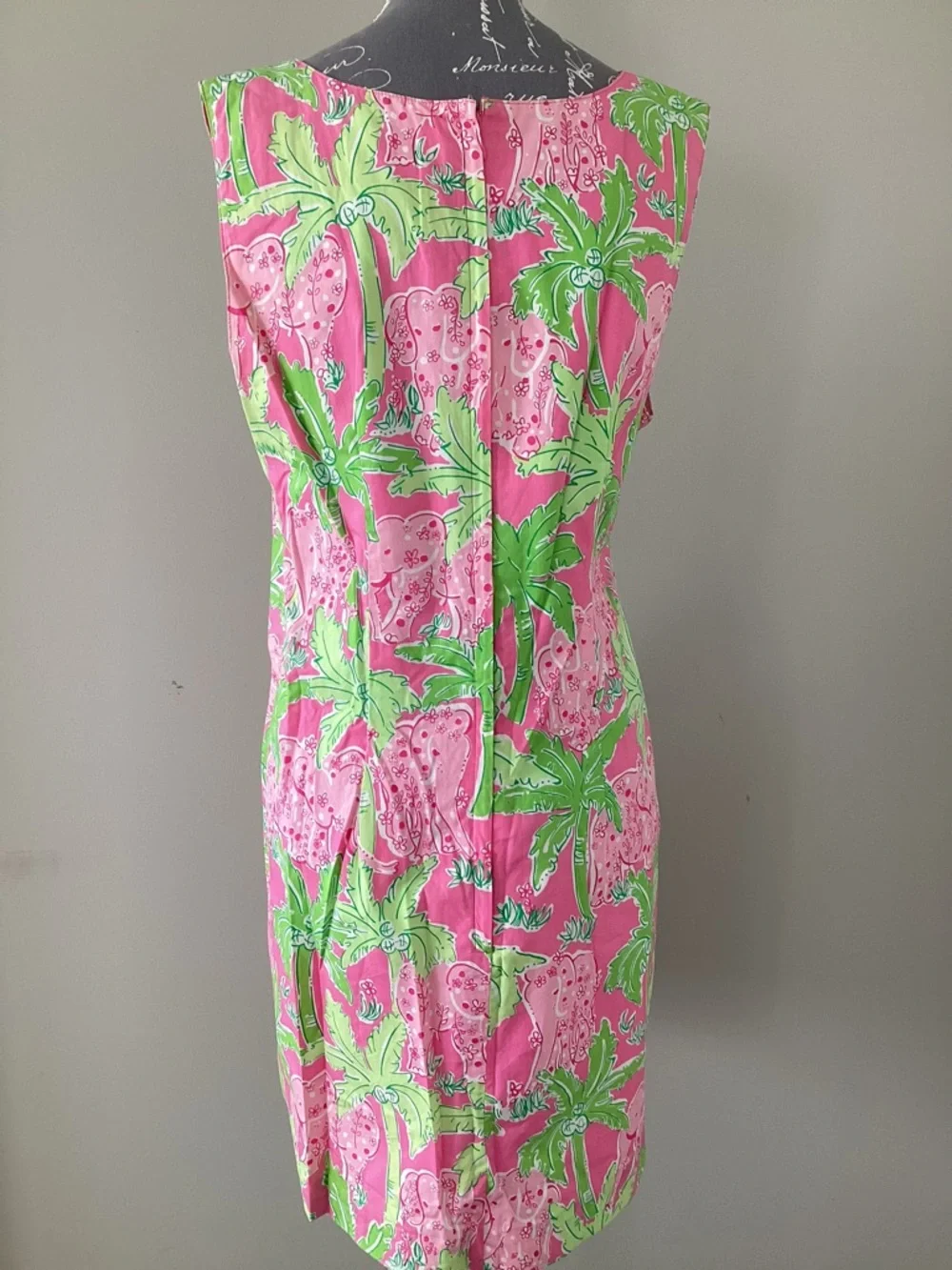 Vintage Lily Pulitzer Palm tree elephant Sleeveless Pink & Green Shift Dress. - Picture 6 of 8